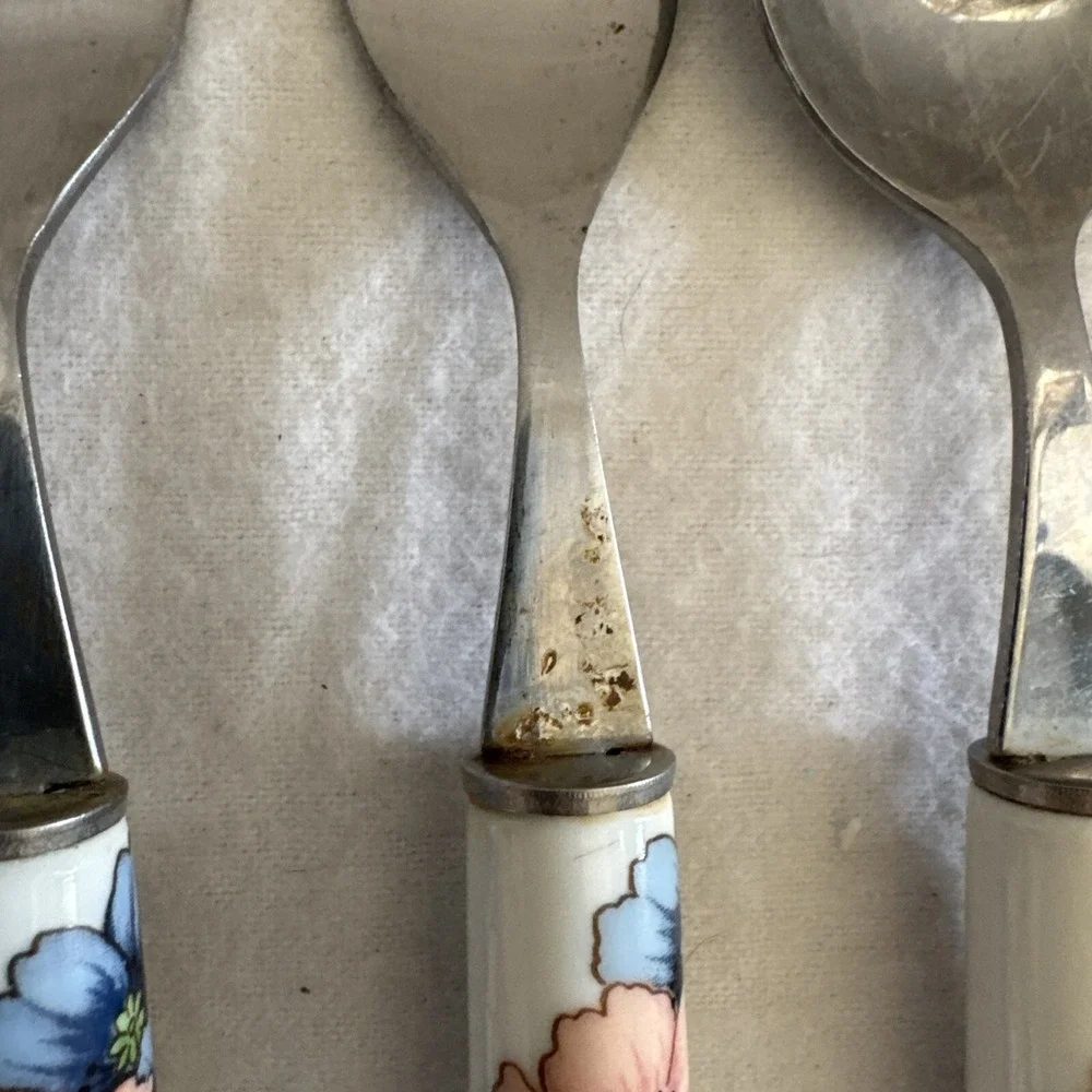 9 House of Prill POPPY Porcelain Handled Flatware Salad, Dinner Fork Spoon Knife